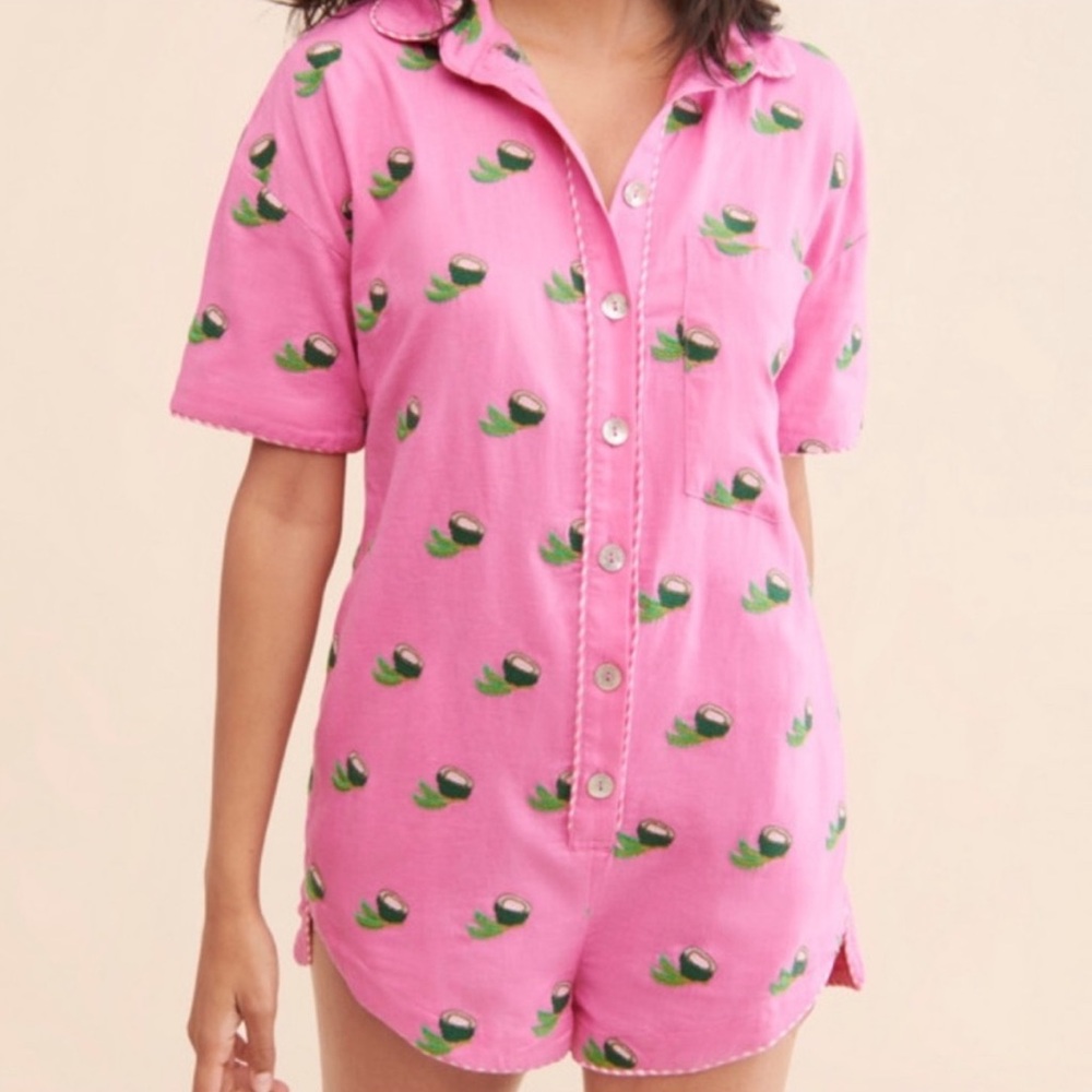 Farm Rio Cross stitch Coconut Romper size medium